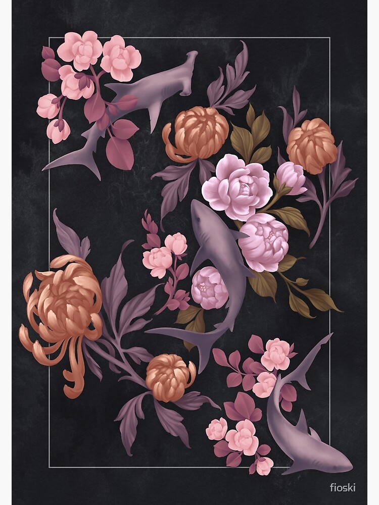 Botanical Sharks (Pink and Gold) by fioski