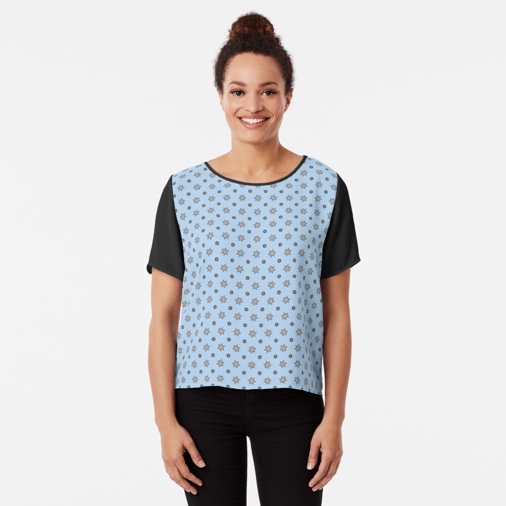 Tiny grey cogs pattern Chiffon Top