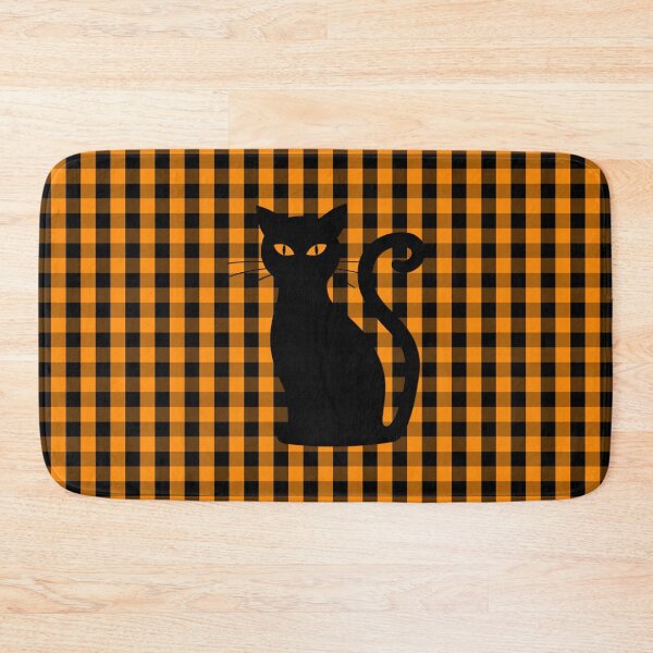 Item preview, Black Halloween Cat on Orange Pumpkin Gingham Check designed and sold by Creepyhollow.