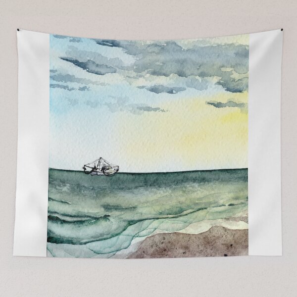 Item preview, Acuarela camarón barco playa escena designed and sold by Dani Reber.