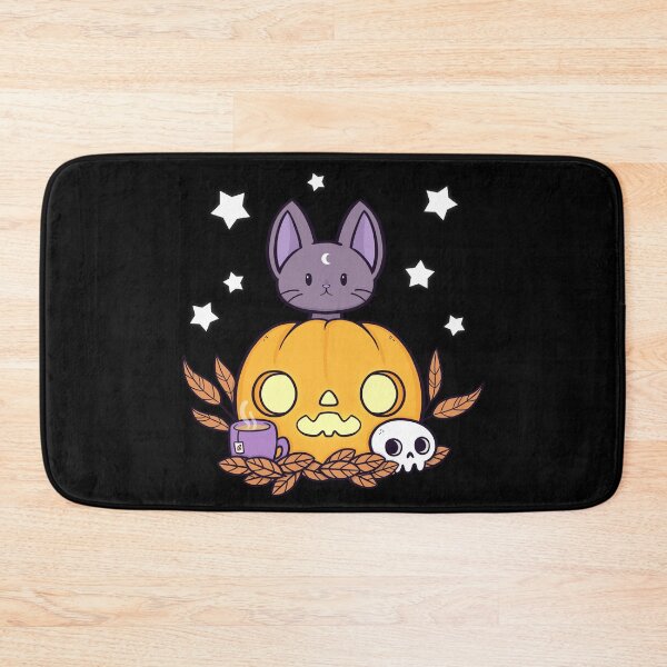 Pumpkin Cats Son // Black | Nikury Bath Mat