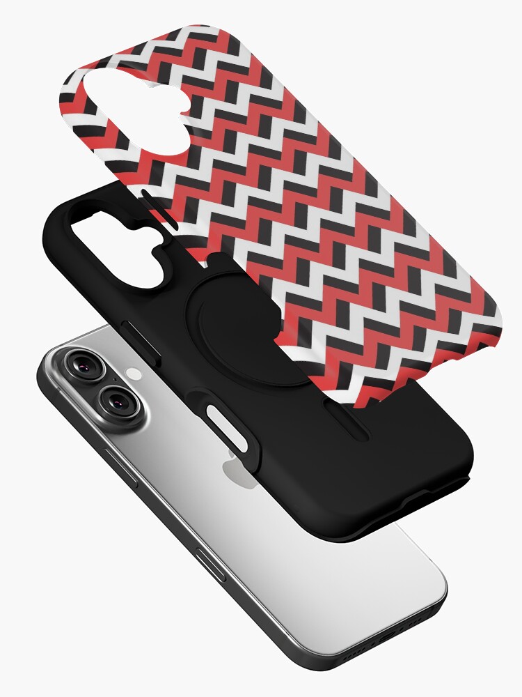 Thumbnail 2 of 4, iPhone Case, Red black and white zigzags designed and sold by petitspixels.