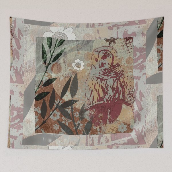 Item preview, Barred Owl and White Flower Graphic Nature Collage designed and sold by jocelynsart.