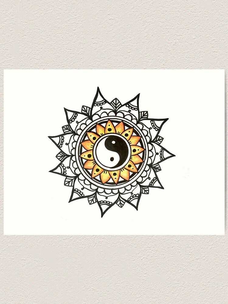 Sunflower Yin Yang Mandala Art Print By O Haas Redbubble