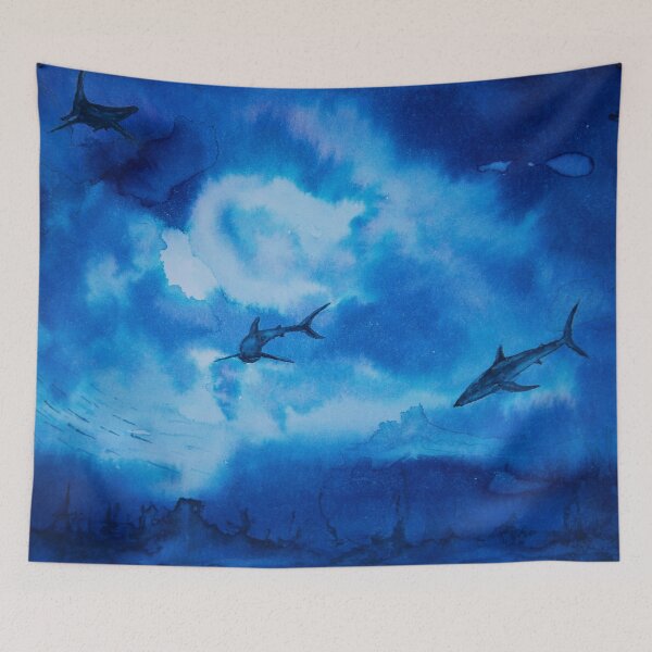 Item preview, Sharks in ink blue designed and sold by Kissart.