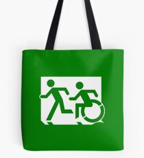 Emergency Exit Sign, with the Accessible Means of Egress Icon and Running Man, part of the Accessible Exit Sign Project Tote Bag