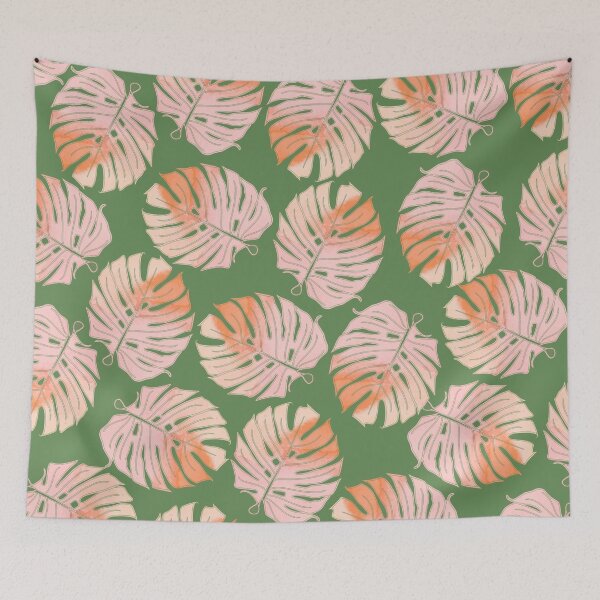 Item preview, Tropical Green and Coral Leave Pattern designed and sold by tmckaydesigns.