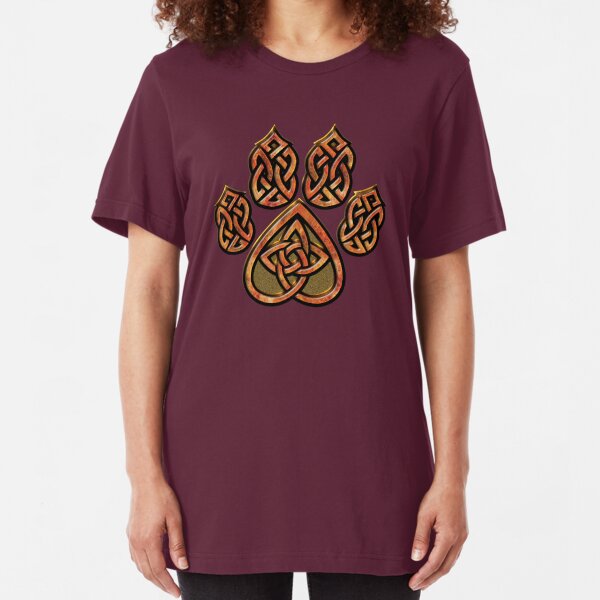 Celtic Knot Pawprint - Red Slim Fit T-Shirt
