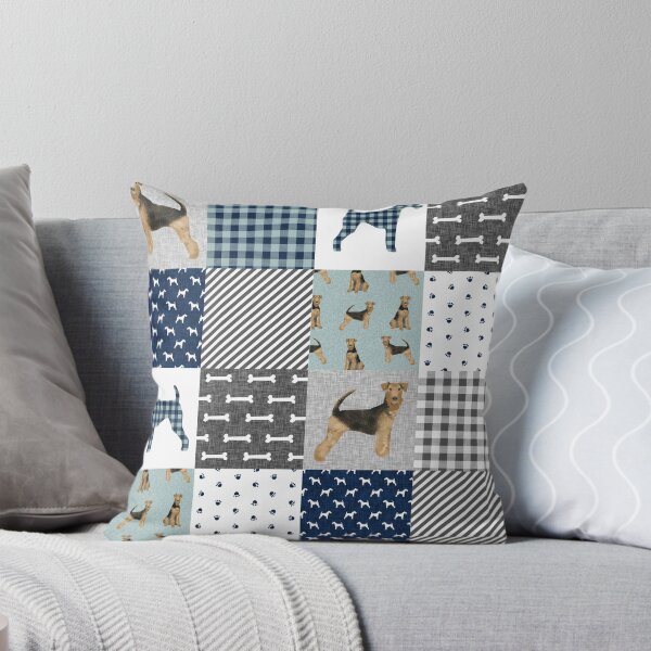 Item preview, airedale patchwork bedding, airedale bedding, airedale dog design, cute dog, dog fabric, plaid, buffalo plaid, dog design  designed and sold by PetFriendly.