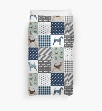 airedale patchwork bedding, airedale bedding, airedale dog design, cute dog, dog fabric, plaid, buffalo plaid, dog design Duvet Cover