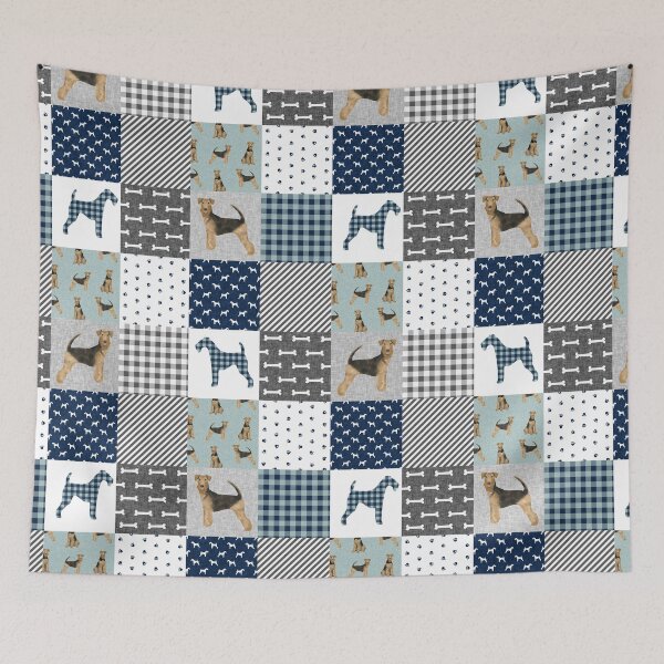 Item preview, airedale patchwork bedding, airedale bedding, airedale dog design, cute dog, dog fabric, plaid, buffalo plaid, dog design  designed and sold by PetFriendly.