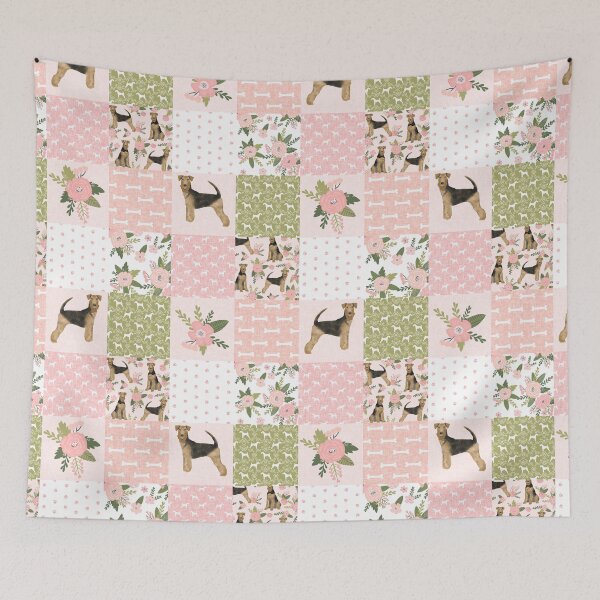Item preview, airedale floral patchwork, airedale bedding, girls dog bedding, girls dog design, airedale terrier gift, airedale mug, airedale lover designed and sold by PetFriendly.
