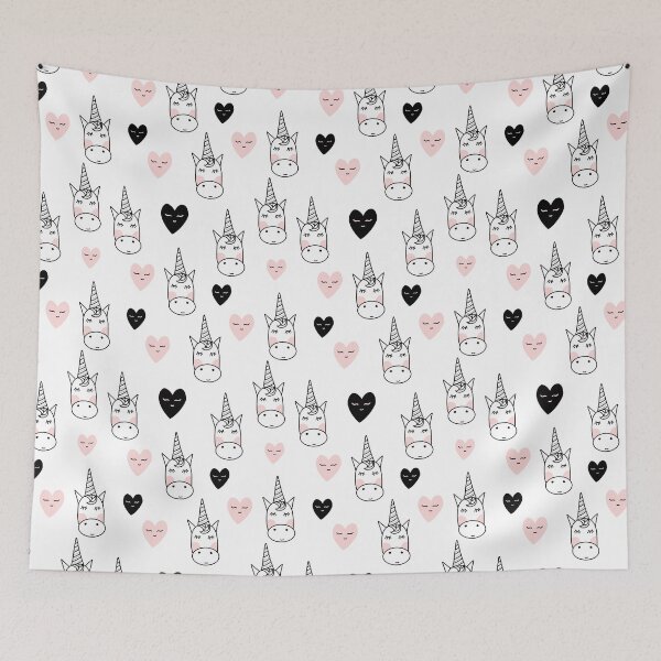 Item preview, Lovely Unicorns and Hearts - Pink, Black, Grey / Gray designed and sold by Pink Pineapple Works.