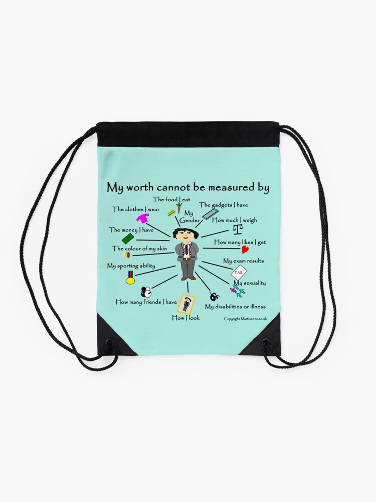 Alternate view of My worth cannot be measured by G Drawstring Bag