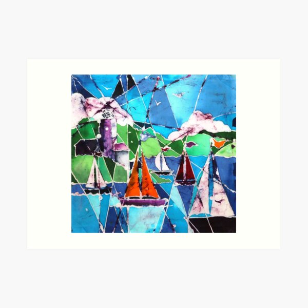 Boats and Lighthouse Art Print