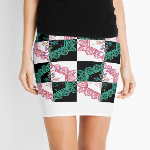 Checkered Embroidery Mini Skirt