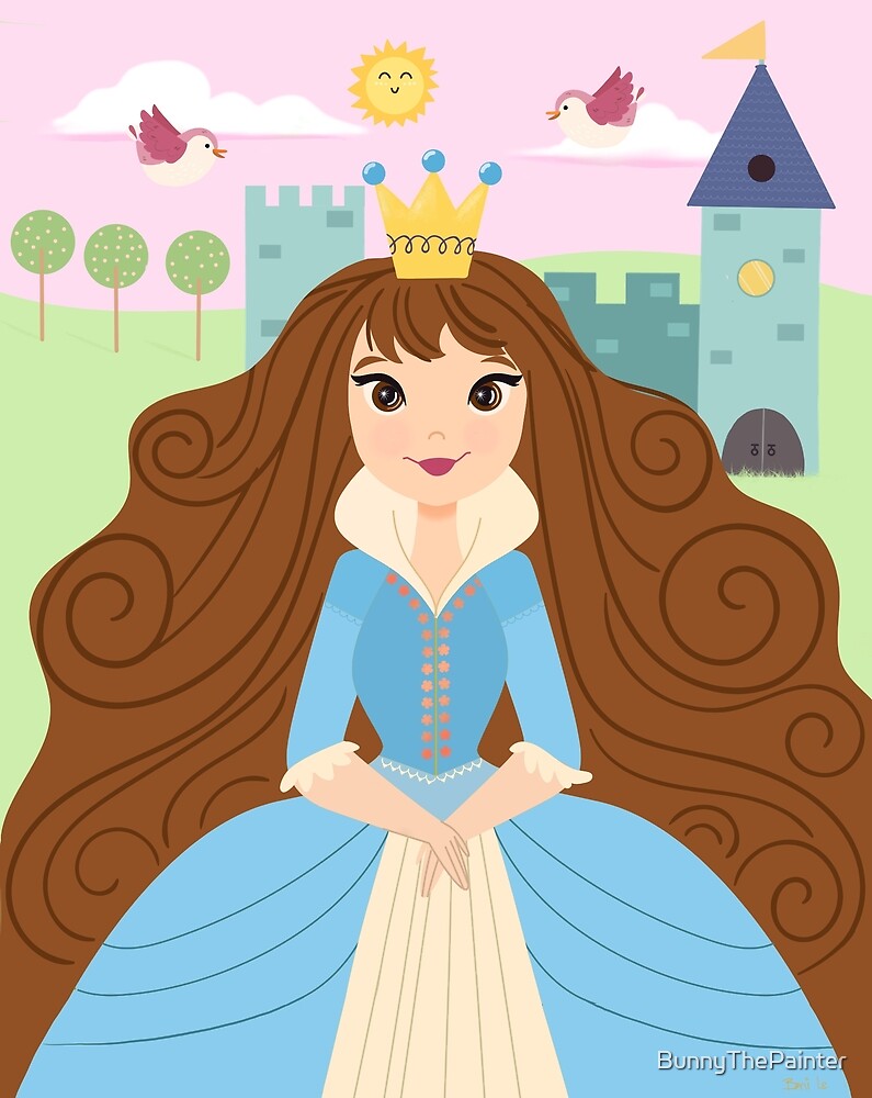 Fairy Tale Princess With Her Story Book Castle Blue Dress By