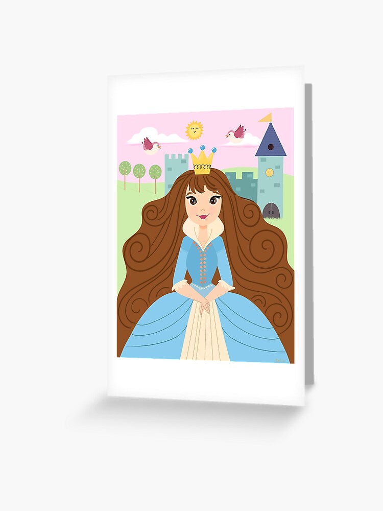 Fairy Tale Princess With Her Story Book Castle Blue Dress