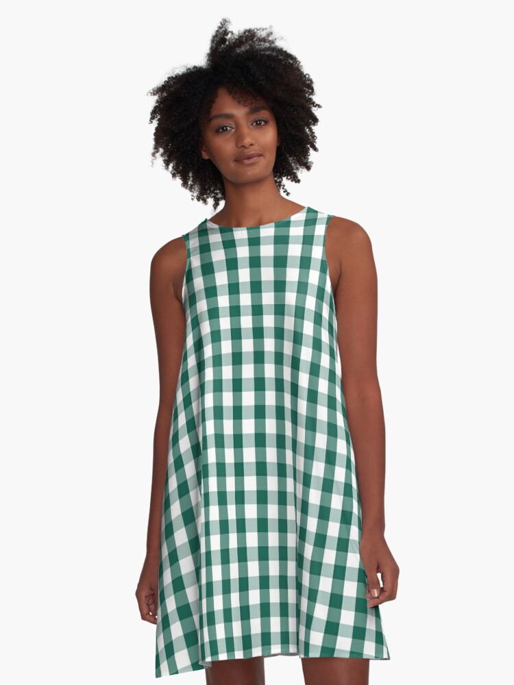 green and white gingham dress