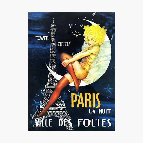 Paris By Night Vintage Ville Des Folies Travel Photographic Print