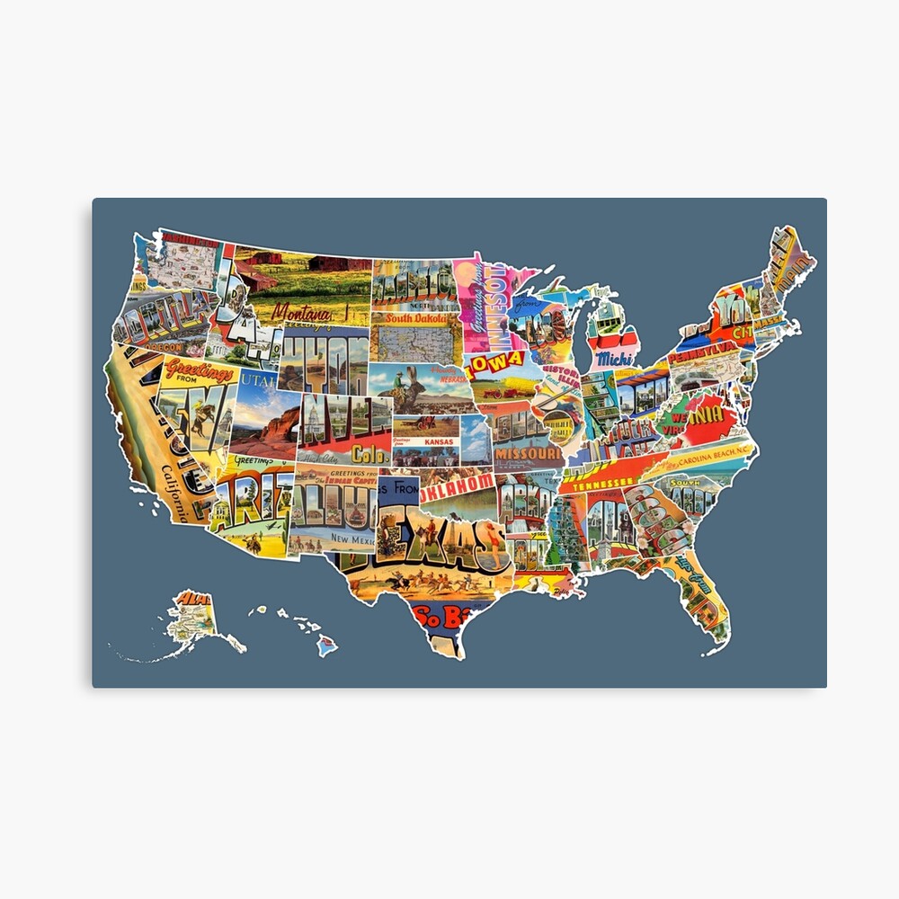 Postcards Of The United States Vintage Usa All 50 States Map Choose Your Own Background Photographic Print By Designturnpike Redbubble