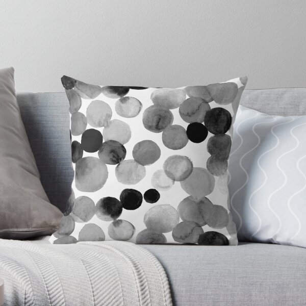 Watercolor Circles - Monochrome Throw Pillow