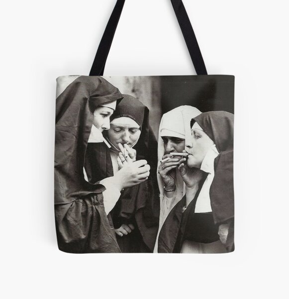 Nuns Smoking All Over Print Tote Bag