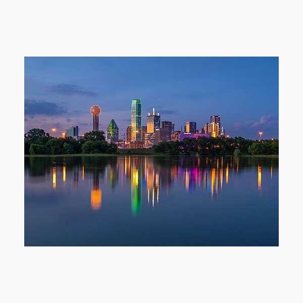 Dallas Skyline Trinity Reflection Photographic Print