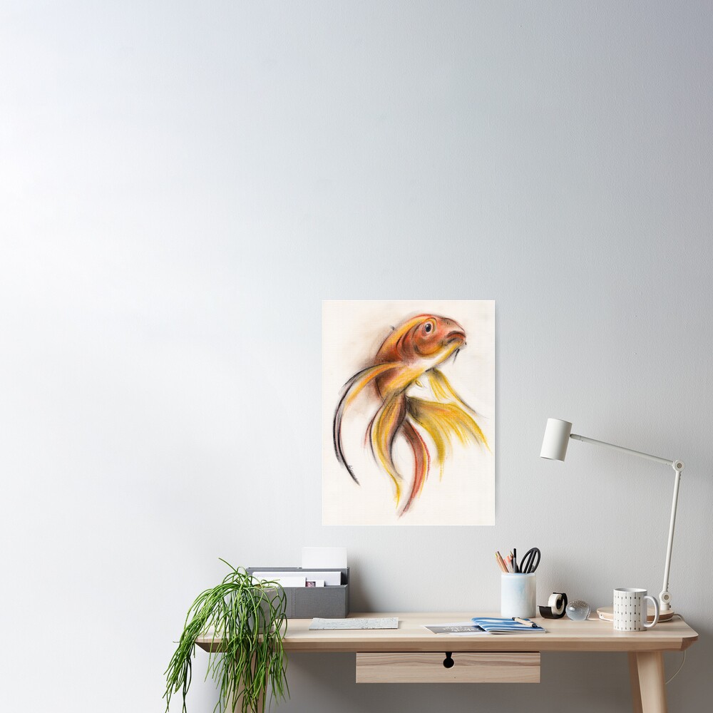 Goldie - Chalk pastel drawing of a goldfish Art Board Print for