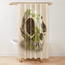 cat skull decorated with wasabi flowers Shower Curtain