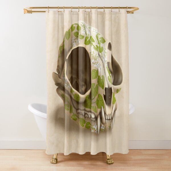 cat skull decorated with wasabi flowers Shower Curtain
