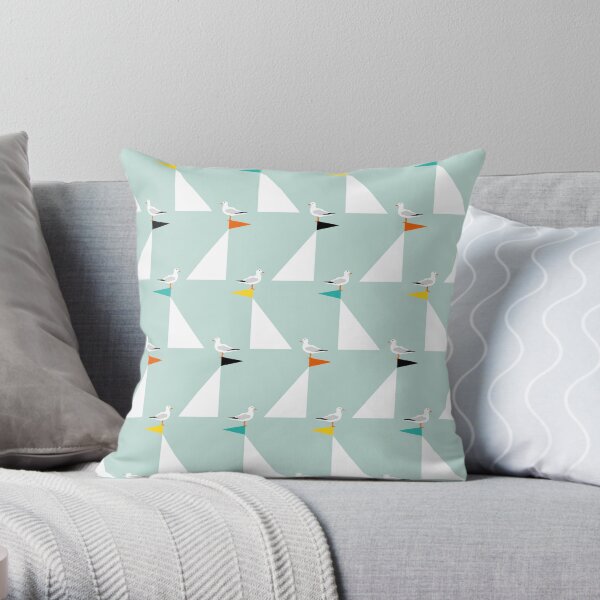 Seagulls & Sails - Eau de Nil Throw Pillow