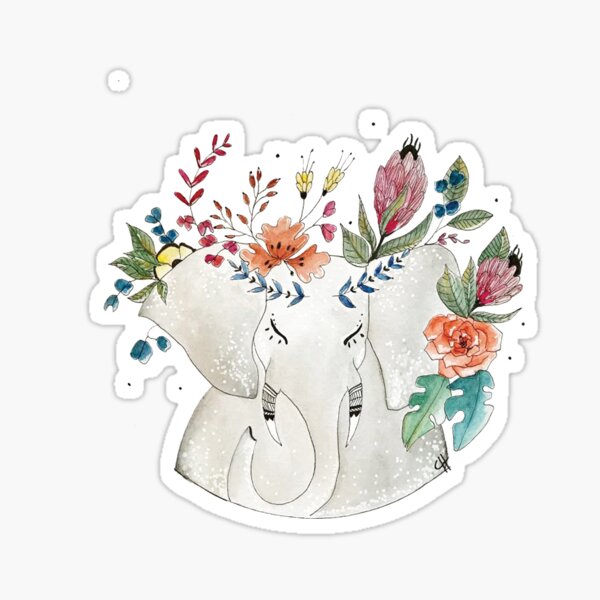elephant and flowers Sticker