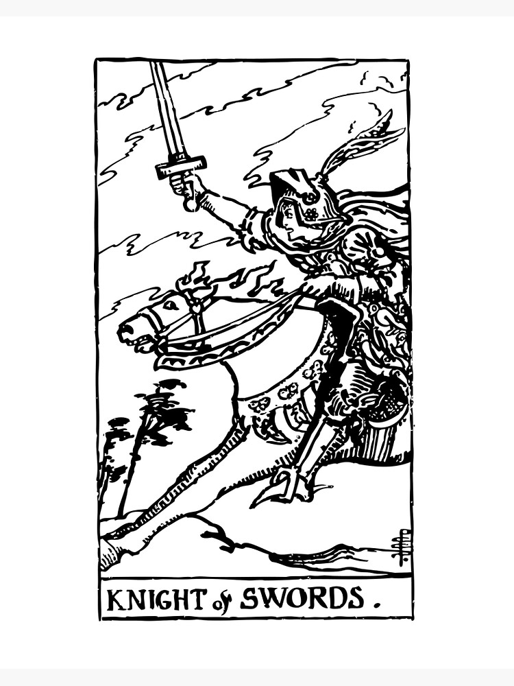 Tarotkarte: Ritter der Schwerter schwarz Weiß" Galeriedruck von tarotcarddesign Redbubble
