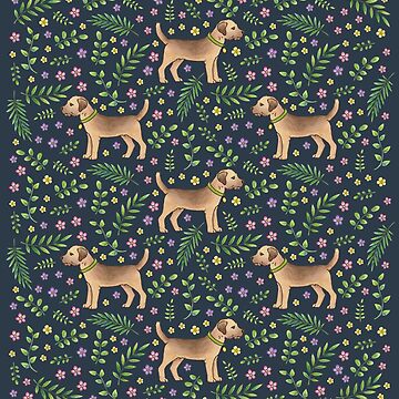 Artwork thumbnail, Border Terriers Spring Floral on navy - pattern by HazelFisher