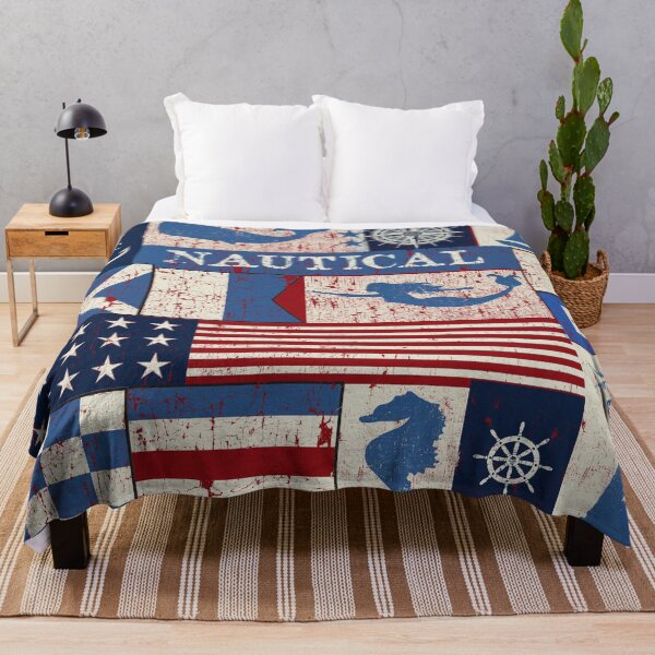 Item preview, Nautical Symbols Quilt Pattern Vintage Retro Grunge Red White and Blue designed and sold by funnytshirtemp.