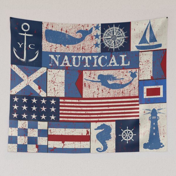 Item preview, Nautical Symbols Quilt Pattern Vintage Retro Grunge Red White and Blue designed and sold by funnytshirtemp.