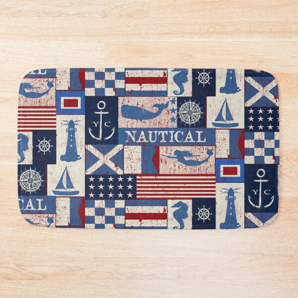 Item preview, Nautical Symbols Quilt Pattern Vintage Retro Grunge Red White and Blue designed and sold by funnytshirtemp.