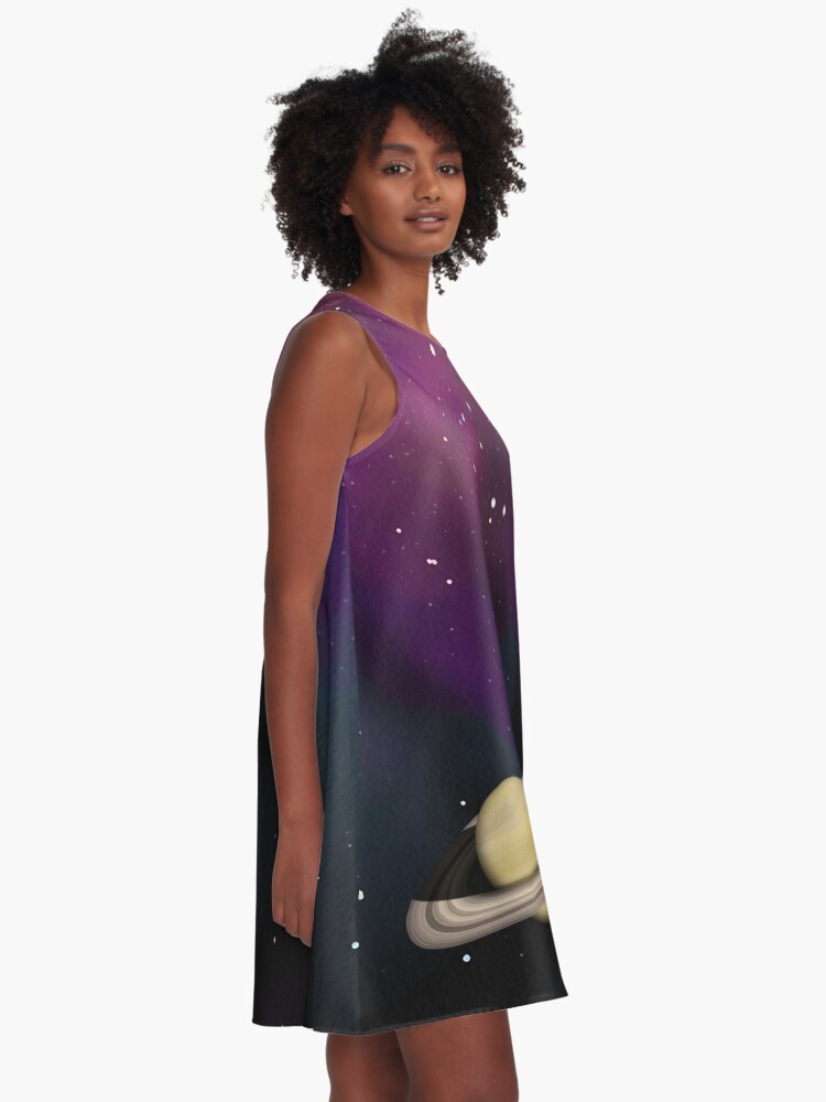 Alternate view of Saturn - Alien Ring Planet and Galaxy A-Line Dress