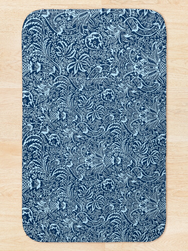 "William Morris Indian, Dark Indigo Blue" Bath Mat for Sale by