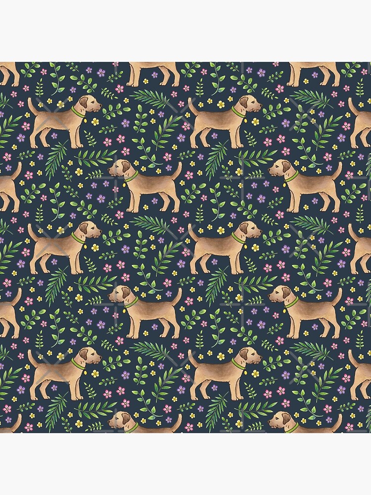 Thumbnail 4 of 4, Pillow, Border Terriers Spring Floral on navy - pattern designed and sold by HazelFisher.