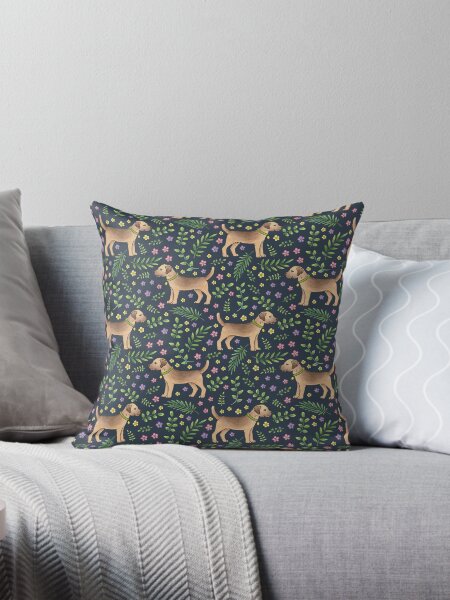 Border Terriers Spring Floral on navy - pattern Throw Pillow