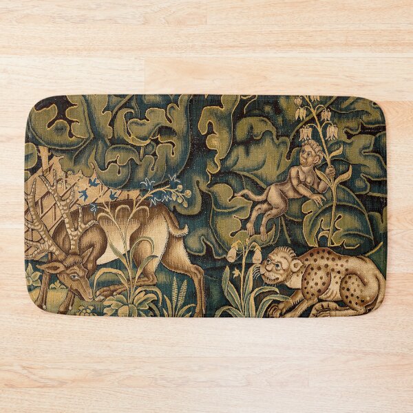 Item preview, FANTASTIC ANIMALS,DEER ,FLOWERS AND GREEN CABBAGE LEAVES ,Antique Floral Tapestry designed and sold by BulganLumini.