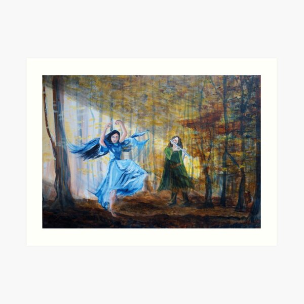 Luthien dances in the autumn woods Art Print