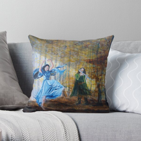Luthien dances in the autumn woods Throw Pillow