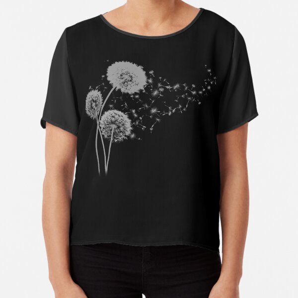 Dandelion Wishes on Black Chiffon Top