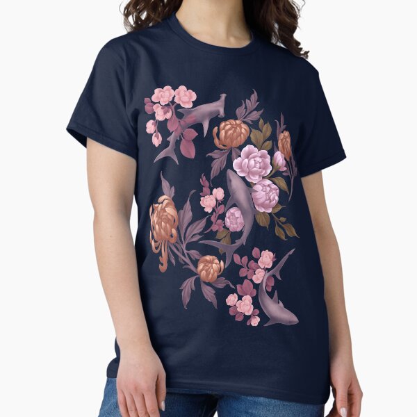 Aperçu de l'œuvre Requins botaniques (rose et or) créée et vendue par fioski.