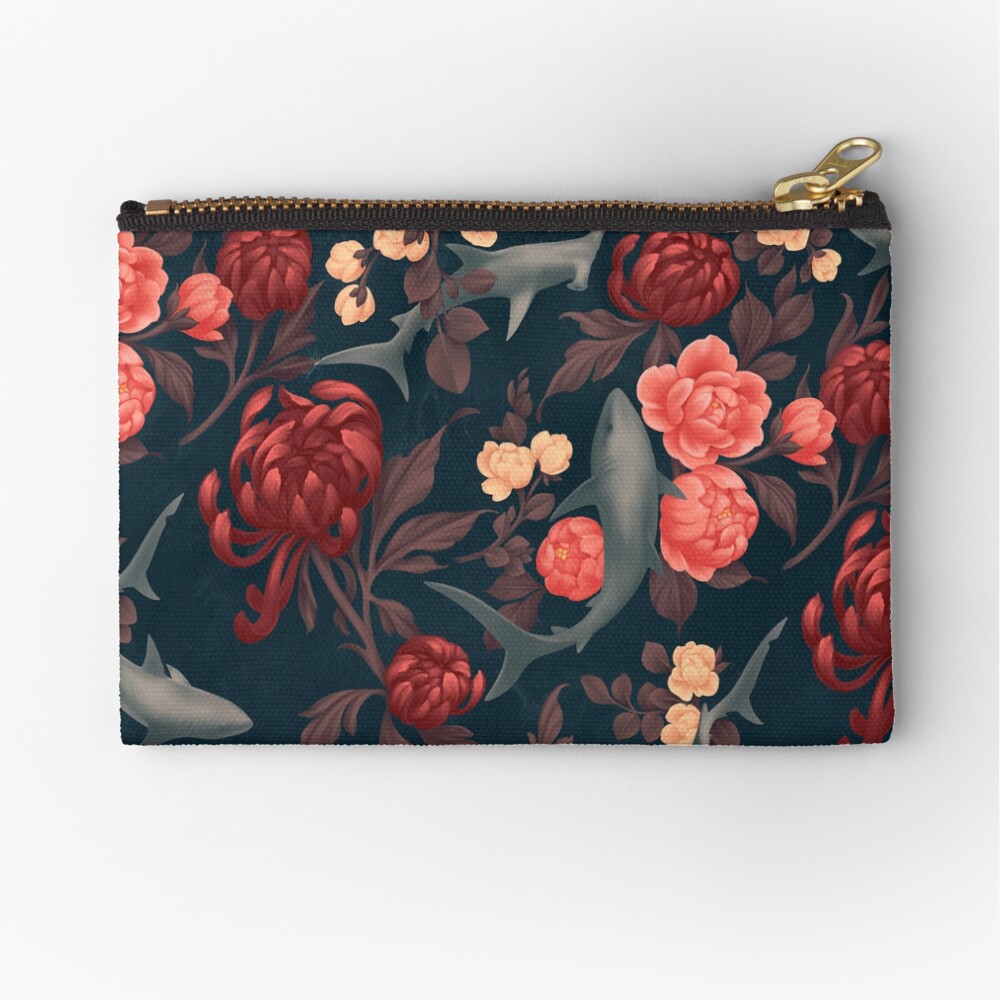 Botanical Shark (Red and Blue) Zipper Pouch