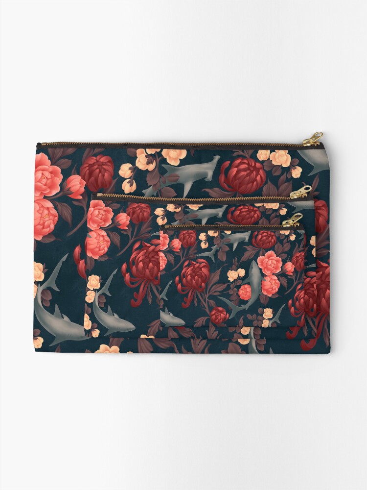 Alternate view of Botanical Shark (Red and Blue) Zipper Pouch