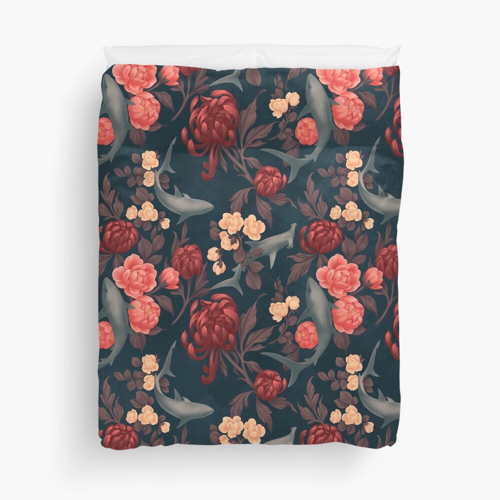 Botanical Shark (Red and Blue) Duvet Cover